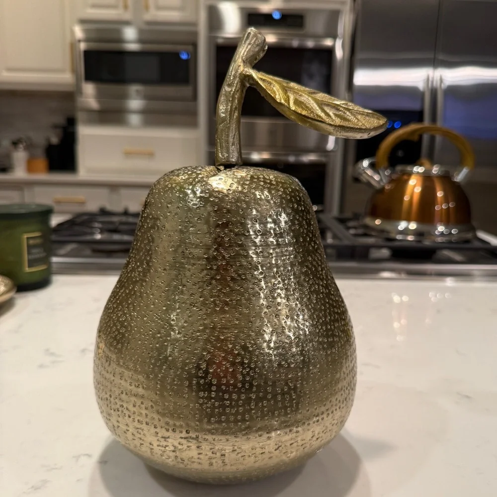 Gold Resin Decorative Tabletop Pear Sculpture Tall Pear Figurine Approx. 11” - Picture 3 of 9